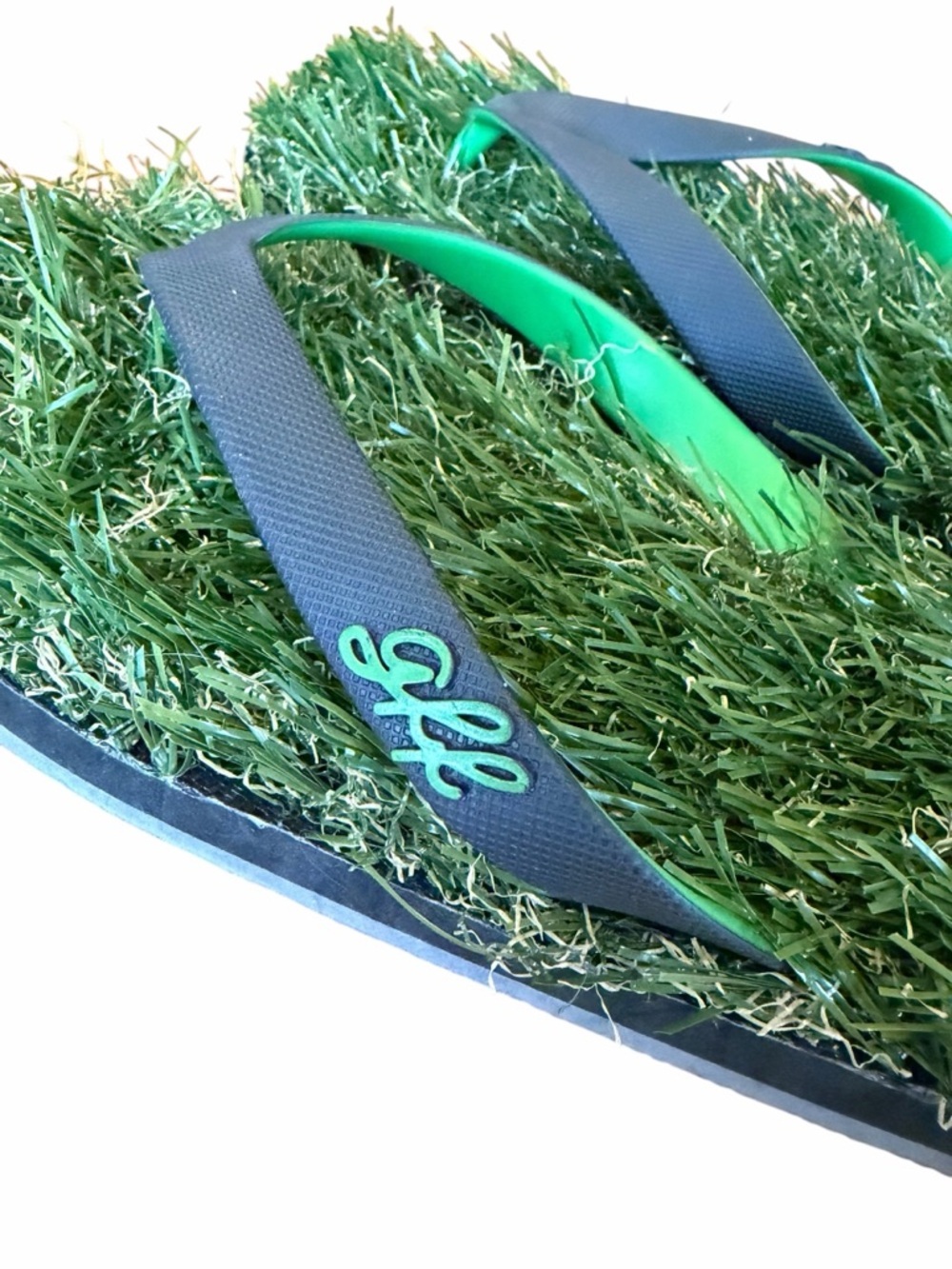 Unique Green Grass-Top Flip Flop Sandals with Black Straps-GFF
